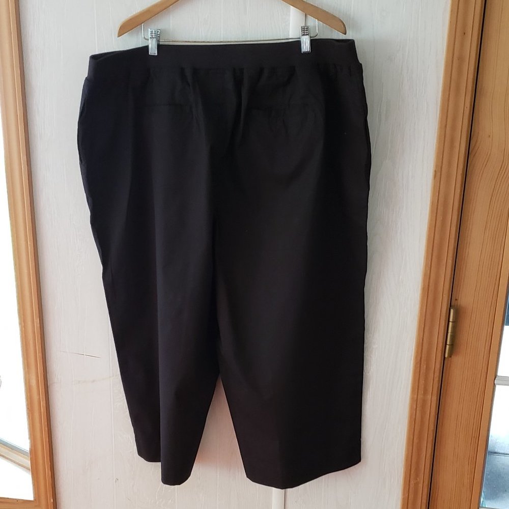 Denim & Co. Classic Waist Stretch Poplin Crop Pants with Ribbed Waist 3X  Black